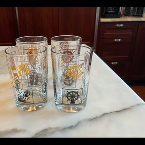 Midcentury Nautical bar ware set of 4 glasses, 5oz